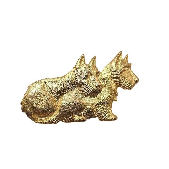 Vintage Gold Tone Scottie Dogs Brooch Pin Scottish Terrier - Picture 1 of 5